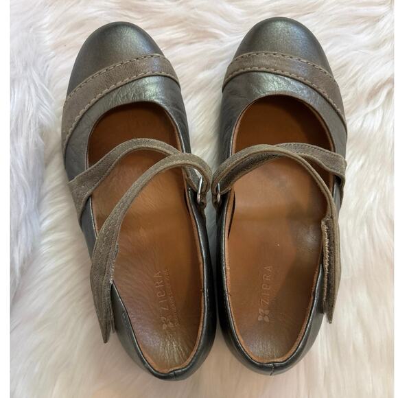 Ziera XRay Orthotic Friendly Metallic Leather Velcro Mary Jane Shoes 37.5/7 Wide - Picture 2 of 7